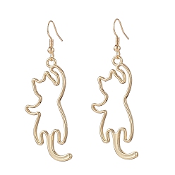 Golden Zinc Alloy Hollow Out Cat Dangle Earrings, 304 Stainless Steel Long Drop Earrings for Women, Golden, 63mm, Pin: 0.7mm