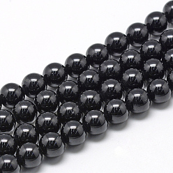 Tourmaline Natural Black Tourmaline Beads Strands, Round, 8~9mm, Hole: 1mm, about 45~48pcs/strand, 15.7 inch