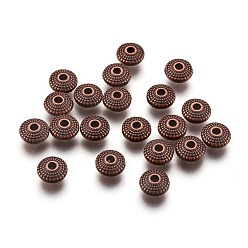 Red Copper Tibetan Style Alloy Spacer Beads, Flat Round, Cadmium Free & Nickel Free & Lead Free, Red Copper, 8x4mm, Hole: 1.5mm