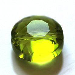 Yellow Green Imitation Austrian Crystal Beads, Grade AAA, Faceted, Flat Round, Yellow Green, 6x3.5mm, Hole: 0.7~0.9mm