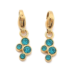 Синий Циркон 304 подвески из нержавеющей стали со стразами, украшения с застежкой в виде клешни лобстера, ионное покрытие (ip), реальный 14 k позолоченный, синий циркон, 22.5 мм