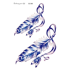 Bleu Royal Autocollants en papier de tatouages temporaires amovibles à motif de plumes, bleu royal, 15x10.5 cm