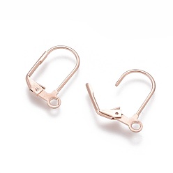 Rose Gold 304 Stainless Steel Leverback Earring Findings, with Loop, Rose Gold, 17x12x2mm, Hole: 2mm, Pin: 1x0.6mm