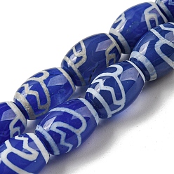 Flower Tibetan Style dZi Beads Strands, Dyed Natural Agate Beads Strands, Rice, Flower, 13.5~14x10~10.5mm, Hole: 1mm, about 25pcs/strand, 13.58 inch(34.5cm)
