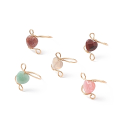 Mixed Stone Gemstone Heart Beaded Finger Ring, Light Gold Plated Copper Wire Wrap Jewelry for Women, US Size 7 3/4(17.9mm)