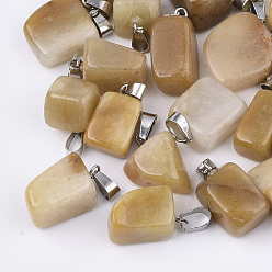 Topaz Jade Natural Topaz Jade Pendants, with Stainless Steel Snap On Bails, Nuggets, 15~35x10~20x5~15mm, Hole: 3x7.5mm