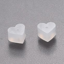White Silicone Ear Nuts, Earring Backs, Heart, White, 5.2x5.7x3.5mm, Hole: 0.5mm