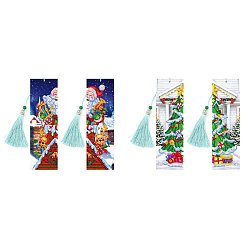 Christmas Tree DIY Diamond Painting Kits For Bookmark Making, including Tassel, Resin Rhinestones, Diamond Sticky Pen, Tray Plate and Glue Clay, Rectangle, Christmas Themed Pattern, 200x60mm, 4pcs/set