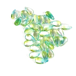 Vert Pâle 5pcs perles de verre tchèques transparentes, top foré, larme, vert pale, 14x8mm, Trou: 1mm