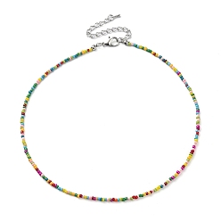 Colorful Glass Beaded Necklace, with Alloy Clasps, Colorful, 16.10 inch(40.9cm)