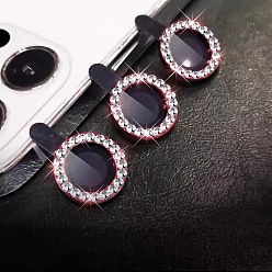 Red Glass & Aluminium Alloy Rhinestone Mobile Phone Lens Film, Lens Protection Accessories, Compatible with 13/14/15 Pro & Pro Max Camera Lens Protector, Red, Packaging: 90x55x8mm, 2pcs/set