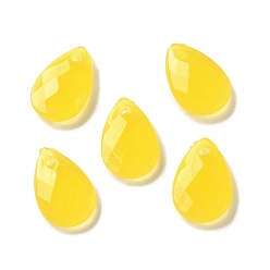 Yellow Opaque Acrylic Charms, Faceted, Teardrop Charms, Yellow, 13x8.5x3mm, Hole: 1mm