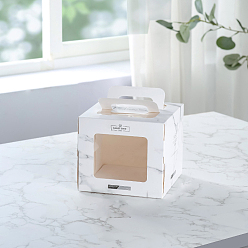 Others Foldable Kraft Paper Cake Box, Bakery Cake Box Container, Rectangle with Clear Window and Handle, Marble Pattern, 160x160x150mm, 30pcs/set