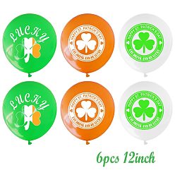 Mixed Color 6Pcs 6 Style Clover Pattern Rubber Inflatable Balloon, for Saint Patrick's Day Party Festival Home Decorations, Mixed Color, 400mm