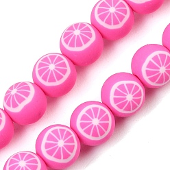 Deep Pink Handmade Polymer Clay Beads Strands, Round with Grapefruit, Deep Pink, 8mm, Hole: 1.2mm, about 40pcs/strand, 12.20''(31cm)