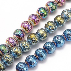 Mixed Color Electroplated Natural Lava Rock Beads Strands, Round, Bumpy, Mixed Color, 8~8.5mm, Hole: 1mm, about 50pcs/strand, 15.9 inch(40.5cm)