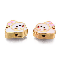 Pearl Pink Alloy Enamel Beads, Matte Style, Cadmium Free & Lead Free, Rabbit, Pearl Pink, 10x13x4.5mm, Hole: 1.5mm