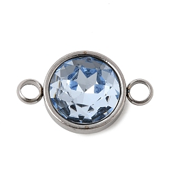 Светло-Синий 304 Нержавеющая сталь с ограненными звеньями из стекла с камнем рождения, плоскими круглыми подвесками-коннекторами, цвет нержавеющей стали, голубой, 9 мм, отверстие : 19.5x12x7 мм