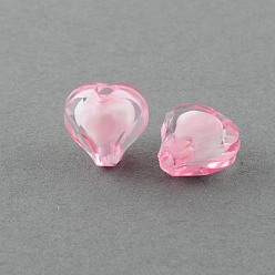 Hot Pink Transparent Acrylic Beads, Bead in Bead, Faceted, Heart, Hot Pink, 9x10x6mm, Hole: 2mm, about 1700pcs/500g