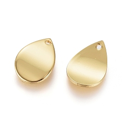 Real 18K Gold Plated Brass Charms, Long-Lasting Plated, Teardrop, Real 18K Gold Plated, 15x10.5x1mm, Hole: 1.2mm