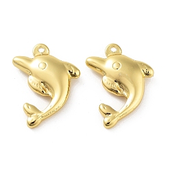 Dolphin Ion Plating(IP) 304 Stainless Steel Pendants, Real 18K Gold Plated, Dolphin, 25x19x5.5mm, Hole: 1.8mm