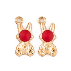 Малиновый Подвески из эмалевого сплава с покрытием из легкого золота, без кадмия и без свинца, очарование кролика, малиновый, 18x8.5x3 мм, отверстие : 2 мм