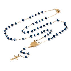 Темно-Синий Ионное покрытие(ip) распятие крест 304 четки из нержавеющей стали, с акриловыми шариками, темно-синий, 19.09 дюйм (48.5 см)