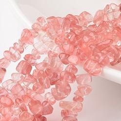 Autres Pierres En Verre Pastèque Cerise quartz brins de perles de verre, pierre tombée, nuggets, 4~6x8~12x2~4mm, Trou: 1mm, environ 34.6 pouce