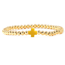 Золотистый Латунные круглые браслеты с бусинами для женщин, с пластиковыми крестообразными бусинами, золотые, золотые, 6.89 дюйм (17.5 см)