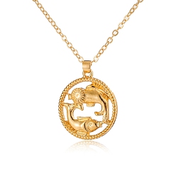 Pisces Alloy Flat Round with Constellation Pendant Necklaces, Cable Chain Necklace for Women, Pisces, Pendant: 2.2cm