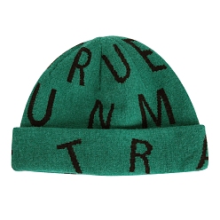 Sea Green Polyacrylonitrile Fiber Yarn Cuffed Beanies Cap, Word Pattern Winter Warmer Knit Hat for Women, Sea Green, 560~580mm