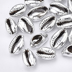 WhiteSmoke Cowrie Shell Beads, with UV Plated, No Hole/Undrilled, WhiteSmoke, 13~16x8~11x5~6mm