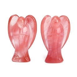 Quartz Cerise Figurines d'anges sculptées en verre de quartz cerise, cadeau de pierre énergétique feng shui pour la décoration de bureau à domicile, 35~38x18.5~20x50~53mm