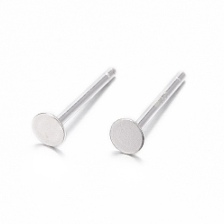 Silver 925 Sterling Silver Flat Pad  Stud Earring Findings, Earring Posts with 925 Stamp, Silver, tray: 3mm, 11.5mm, Pin: 0.8mm