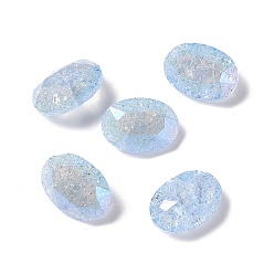 Light Sapphire Crackle Moonlight Style Glass Rhinestone Cabochons, Flat Back & Back Plated, Oval, Light Sapphire, 14x10x5.5mm