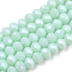 Light Cyan Electroplate Glass Beads Strands, Pearl Luster Plated, Faceted, Rondelle, Light Cyan, 3x2mm, Hole: 0.8mm, about 165~169pcs/strand, 15~16 inch(38~40cm)