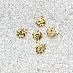 Golden Evil Eye Brass with Cubic Zirconia Pendant, DIY Jewelry Bracelet Accessories, Golden, 11x10mm