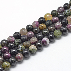 Tourmaline Natural Tourmaline Beads Strands, Grade A, Round, 8~9mm, Hole: 1mm, about 45~48pcs/strand, 15.7 inch