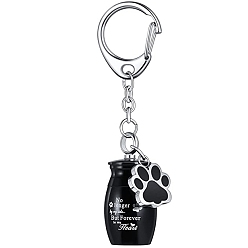 Black Alloy Keychain, with Urn Ashes and Footprint Pendant, Black, 7cm