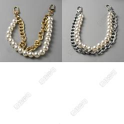 Платиновый & Золотой 2шт. 2 цвета пластиковые ручки для сумок с имитацией жемчуга и двойной нитью, с алюминиевой цепью панцирного типа и поворотными застежками, цветочный белый, платиной и золотом, 30.9 см, 1 шт / цвет