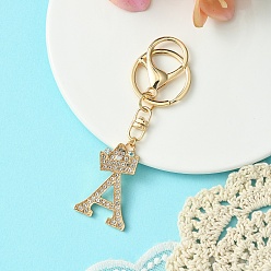 Letter A Брелок из золотого сплава со стразами, с застежкой из сплава и железными кольцами, буква a, 10 см, Кулон : 42 мм