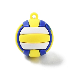 Yellow PVC Opaque Plastic Pendants, Volleyball, Yellow, 27x31~32mm, Hole: 3mm