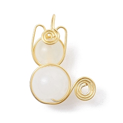 White Imitation Jade Glass Beads Pendants, with Light Gold Copper Wire Wrapped, Unicorn Charms, White, 20x15~16x8~8.5mm, Hole: 2.5mm
