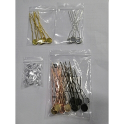 Mixed Color DIY Hair Fork Kits, Including Iron Hair Fork Findings, U-Shape, Flat Round Brass Cabochon Settings, Transparent Glass Cabochons, Mixed Color, Tray: 10mm, 78x12x3mm, 6 colors, 4pcs/color, 24pcs