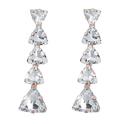 white Exaggerated Multi-layer Triangle Glass Rhinestone Earrings for Women with Claw Chain
