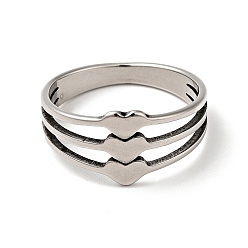 Edelstahl Farbe Anlaufgeschützter 201 Edelstahl-Fingerring mit drei Herzen zum Valentinstag, Edelstahl Farbe, us Größe 6 (16.5 mm)