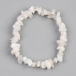 Rainbow Moonstone Эластичные браслеты унисекс с чипом из натурального радужного лунного камня и бусинами, внутренний диаметр: 1-3/4~2 дюйм (4.5~5 см)