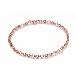 Rose Gold 304 Stainless Steel Cable Chain Anklets, with Lobster Claw Clasp, Rose Gold, 9-7/8 inch(25cm)