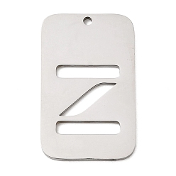 Letter Z 304 подвески из нержавеющей стали, прямоугольник с буквой, цвет нержавеющей стали, Письмо Z, 33x20x1.5 мм, отверстие : 1.8 мм