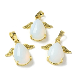Опал Opalite подвески, подвески-слезинки с золотистыми латунными крыльями, стойки покрытие, без кадмия и без свинца, 22.5x24.5x9 мм, отверстие : 7.5x4.5 мм